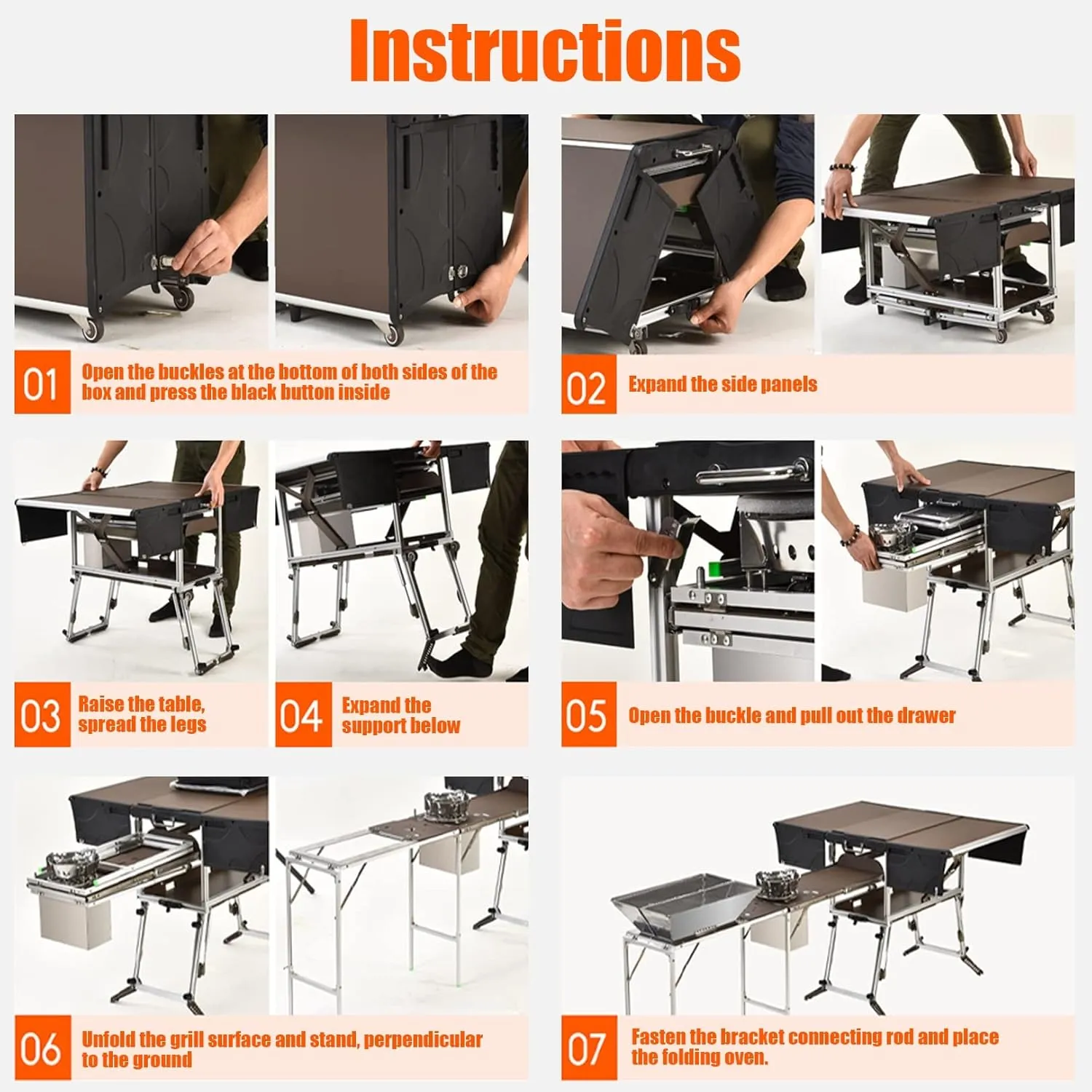Folding Portable Grill Table with 37'' Main Tabletop, Aluminum Quick Set-up, Outdoor Mobile Kitchen Food Prep Station for Picnic Tailgating RV Backyard (Color : Package 3)
