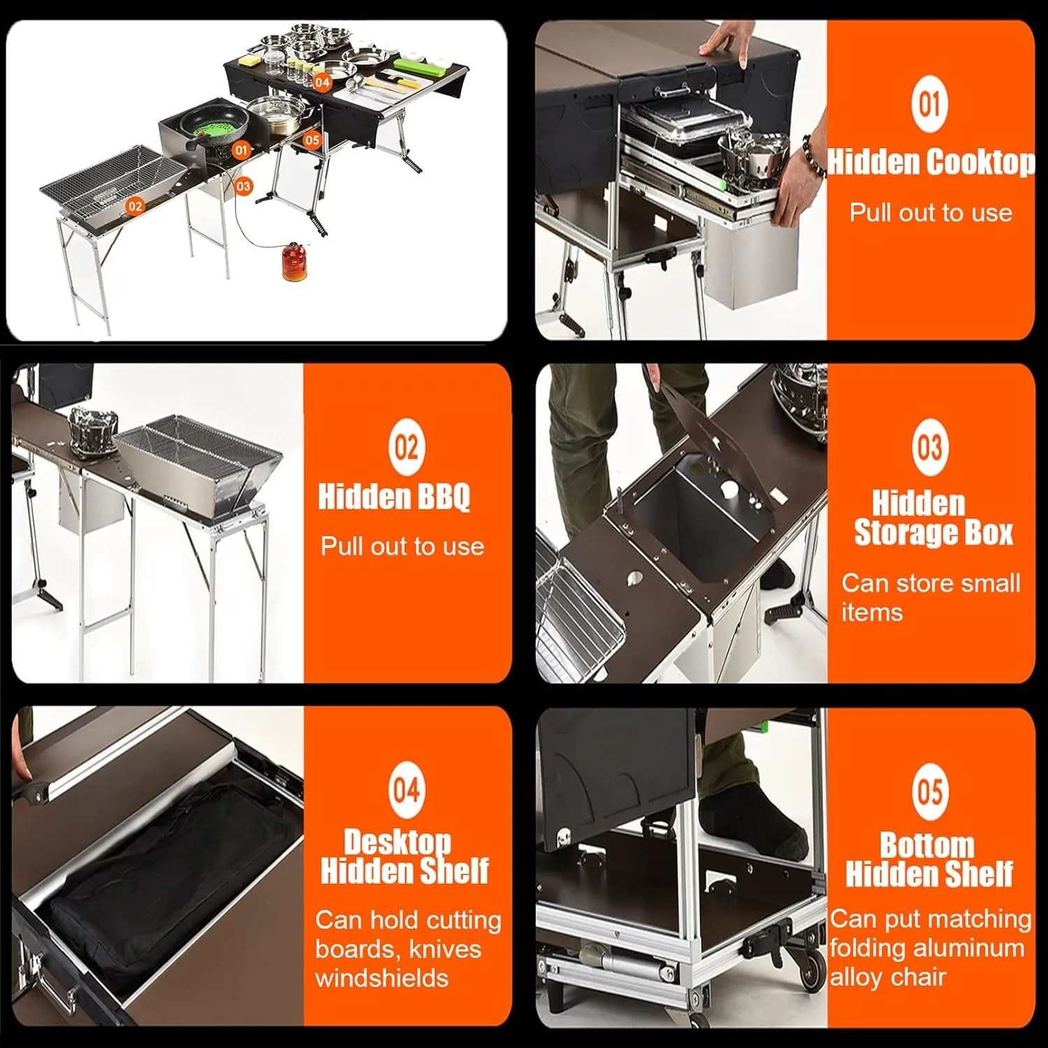 Folding Portable Grill Table with 37'' Main Tabletop, Aluminum Quick Set-up, Outdoor Mobile Kitchen Food Prep Station for Picnic Tailgating RV Backyard (Color : Package 3)