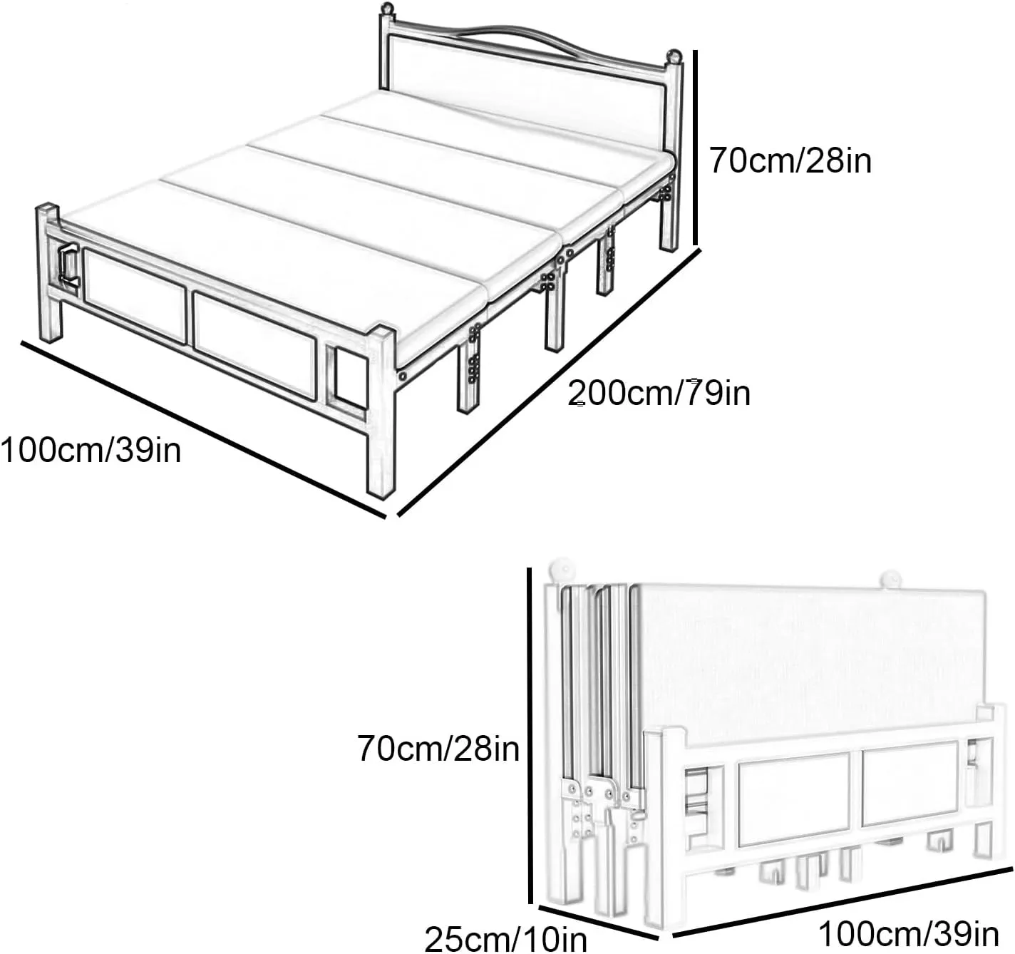 Folding Sleeping Cot Four Sections, Camping Cot Supports 350kg, Cots for Camping Comfortable Back Folding Does not Occupy Land, Sleeping Cot(Black)