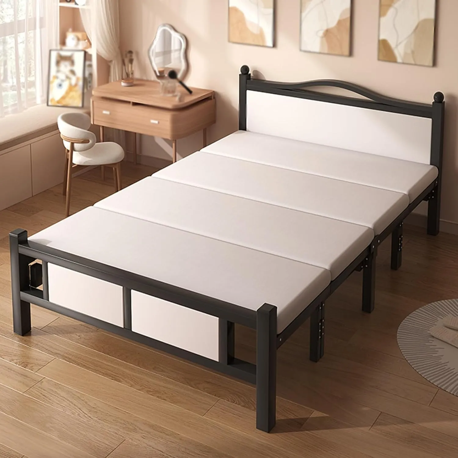 Folding Sleeping Cot Four Sections, Camping Cot Supports 350kg, Cots for Camping Comfortable Back Folding Does not Occupy Land, Sleeping Cot(Black)