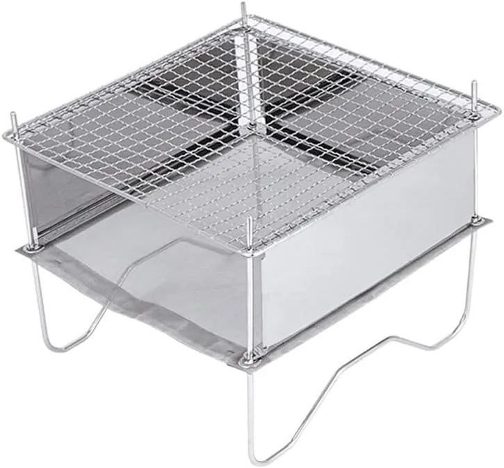 Folding Stainless Steel BBQ Grill Portable Camping Stove Wood Burning Rack Campfire Stand For Outdoor Cooking Picnic