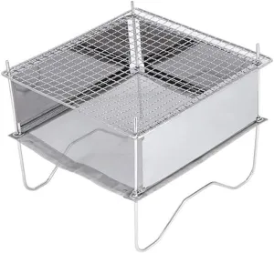 Folding Stainless Steel BBQ Grill Portable Camping Stove Wood Burning Rack Campfire Stand For Outdoor Cooking Picnic