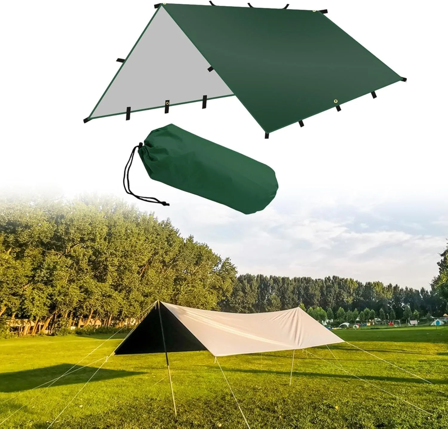 Folding Tent Shelter Camping Tarp Waterproof 118x118inch Multifunctional Lightweight Portable for Hiking Rain Cover Canopy