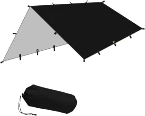 Folding Tent Shelter Camping Tarp Waterproof 300x300cm Polyester Fabric for Backpacking Portable Accessories Versatile Canopy, Black
