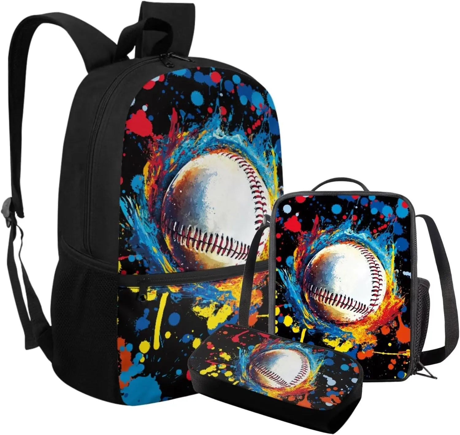 FOR U DESIGNS 3 in 1 Backpack Kids Boys 7-8 Baseball Lightweight School Bag and Lunch Bag Set 17 Inch Kindergarten Elementary Bookbag for School 6th Grade Back Pack