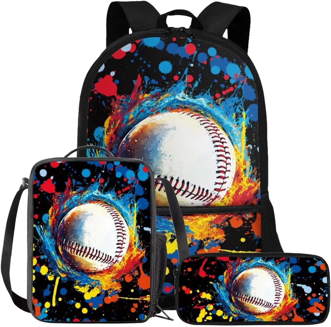 FOR U DESIGNS 3 in 1 Backpack Kids Boys 7-8 Baseball Lightweight School Bag and Lunch Bag Set 17 Inch Kindergarten Elementary Bookbag for School 6th Grade Back Pack