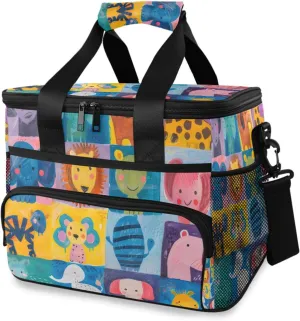 Forest Animal Elephant Lion Giraffe Cooler Bag Insulated Cooler Soft Sided Cooler 24 Can Portable Picnic Bag Large Leakproof Lunch Bag Box for Beach Grocery Camping Travel Car Men Women
