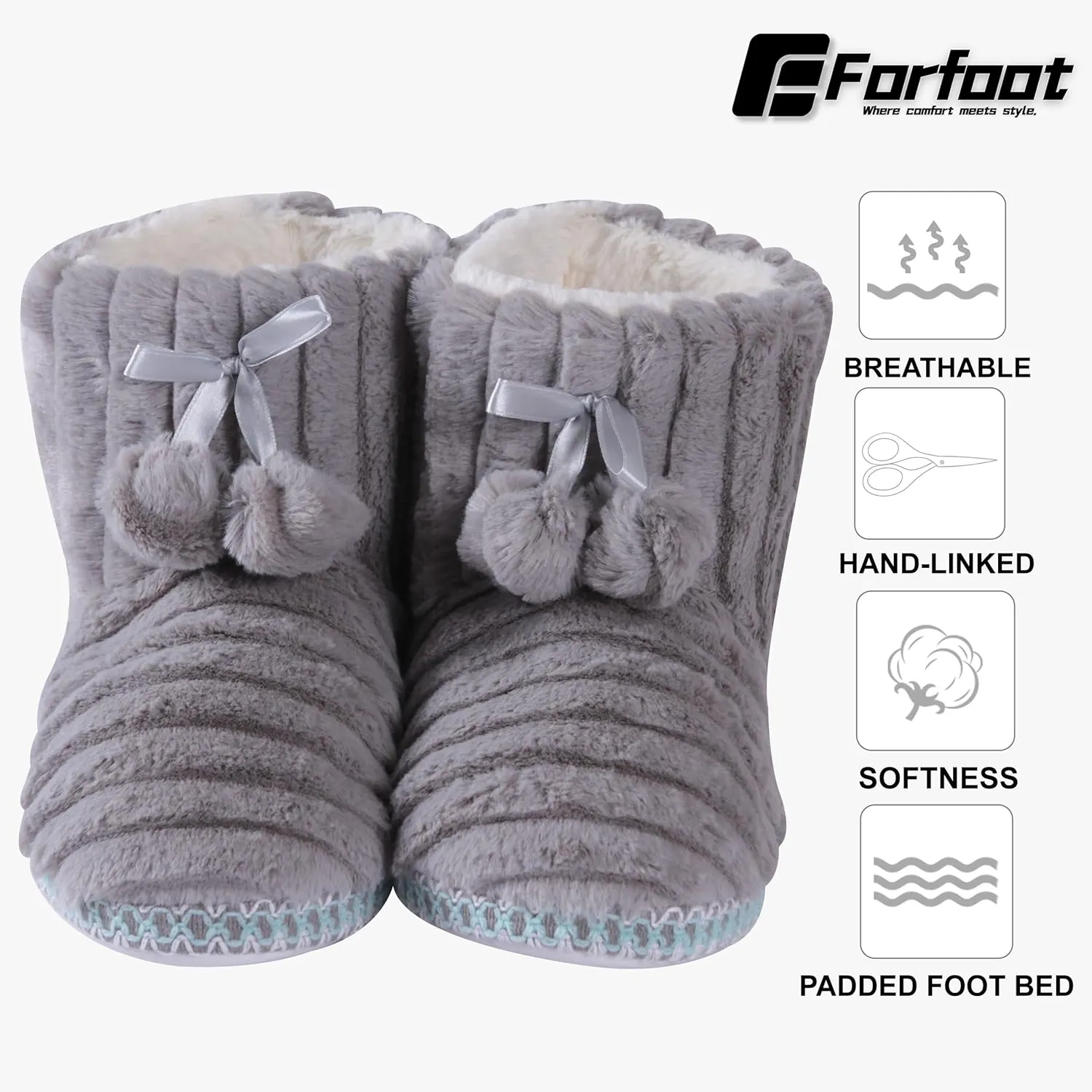 Forfoot Winter Slippers Booties for Women, Cozy Fleece House Shoes Indoor Bedroom Fuzzy Ankle Boot Slippers