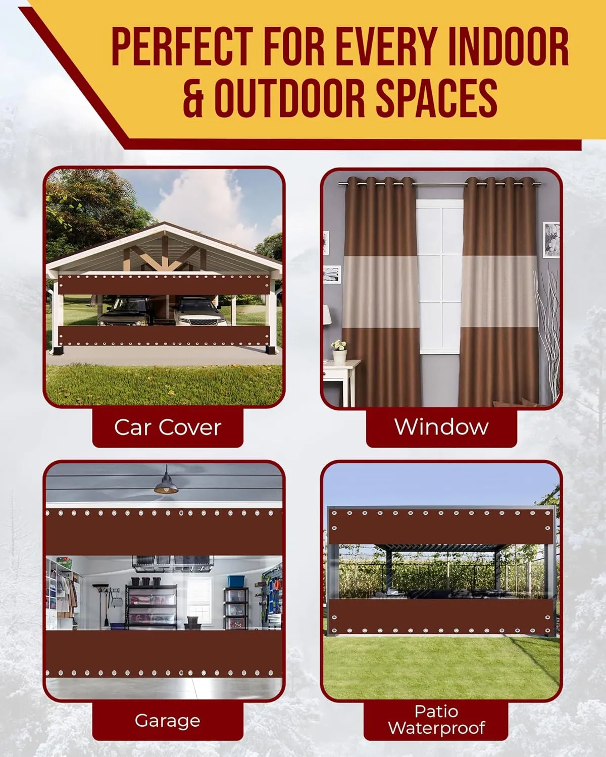 FoundGo 2x2.5m（79" H x 98" W） Outdoor Vinyl Curtain [16oz/14mil 0.3mm] Heavy Duty Clear Tarp Waterproof Vinyl Tarps Waterproof & UV Resistant Vinyl Patio Enclosure - Height x Width
