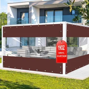 FoundGo 9'H x 15'W Vinyl Curtains for Patio 19oz, Outdoor Clear Vinyl Patio Enclosure,Heavy Duty Clear Tarp Waterproof Vinyl Tarps with Grommets for Pergola, Balcony,Porch,Gazebos，-4℉ Cold Resistant