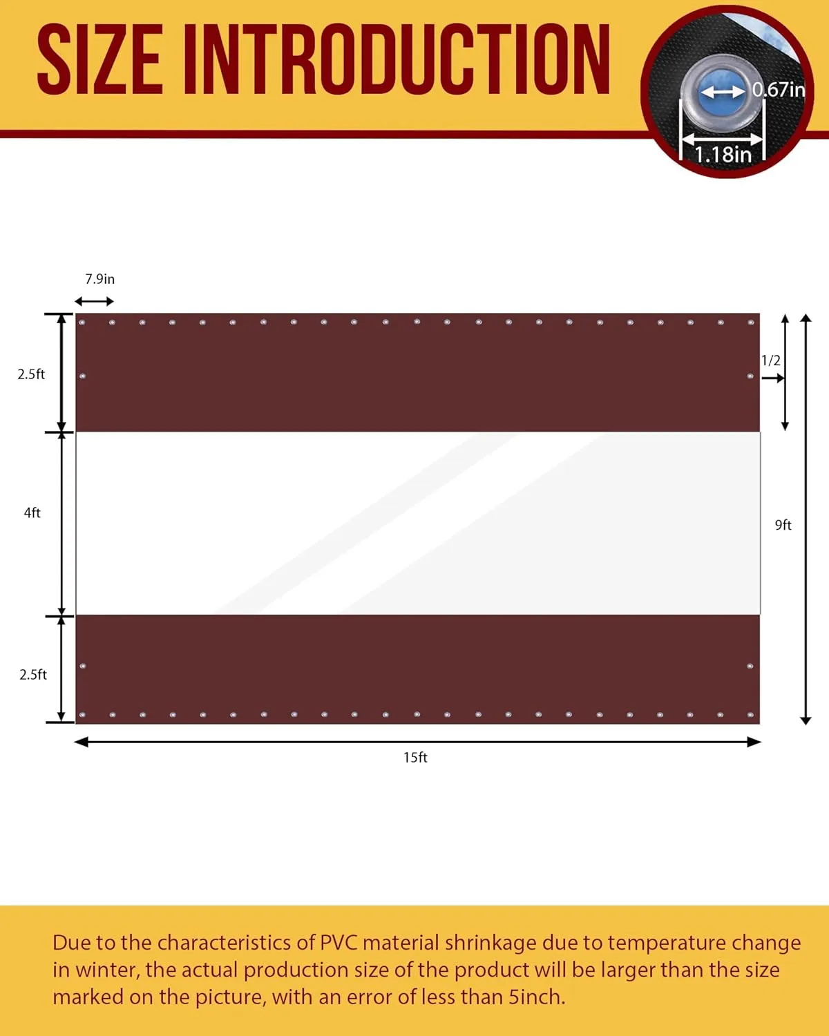 FoundGo 9'H x 15'W Vinyl Curtains for Patio 19oz, Outdoor Clear Vinyl Patio Enclosure,Heavy Duty Clear Tarp Waterproof Vinyl Tarps with Grommets for Pergola, Balcony,Porch,Gazebos，-4℉ Cold Resistant