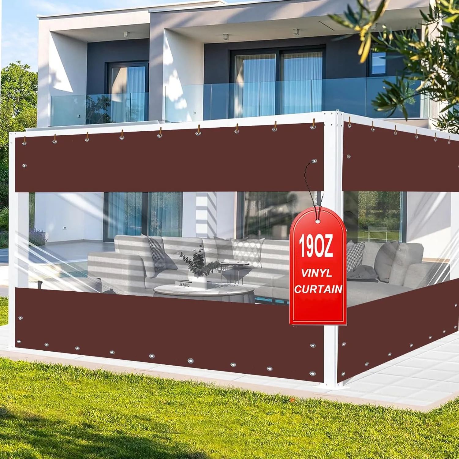 FoundGo 9'H x 15'W Vinyl Curtains for Patio 19oz, Outdoor Clear Vinyl Patio Enclosure,Heavy Duty Clear Tarp Waterproof Vinyl Tarps with Grommets for Pergola, Balcony,Porch,Gazebos，-4℉ Cold Resistant