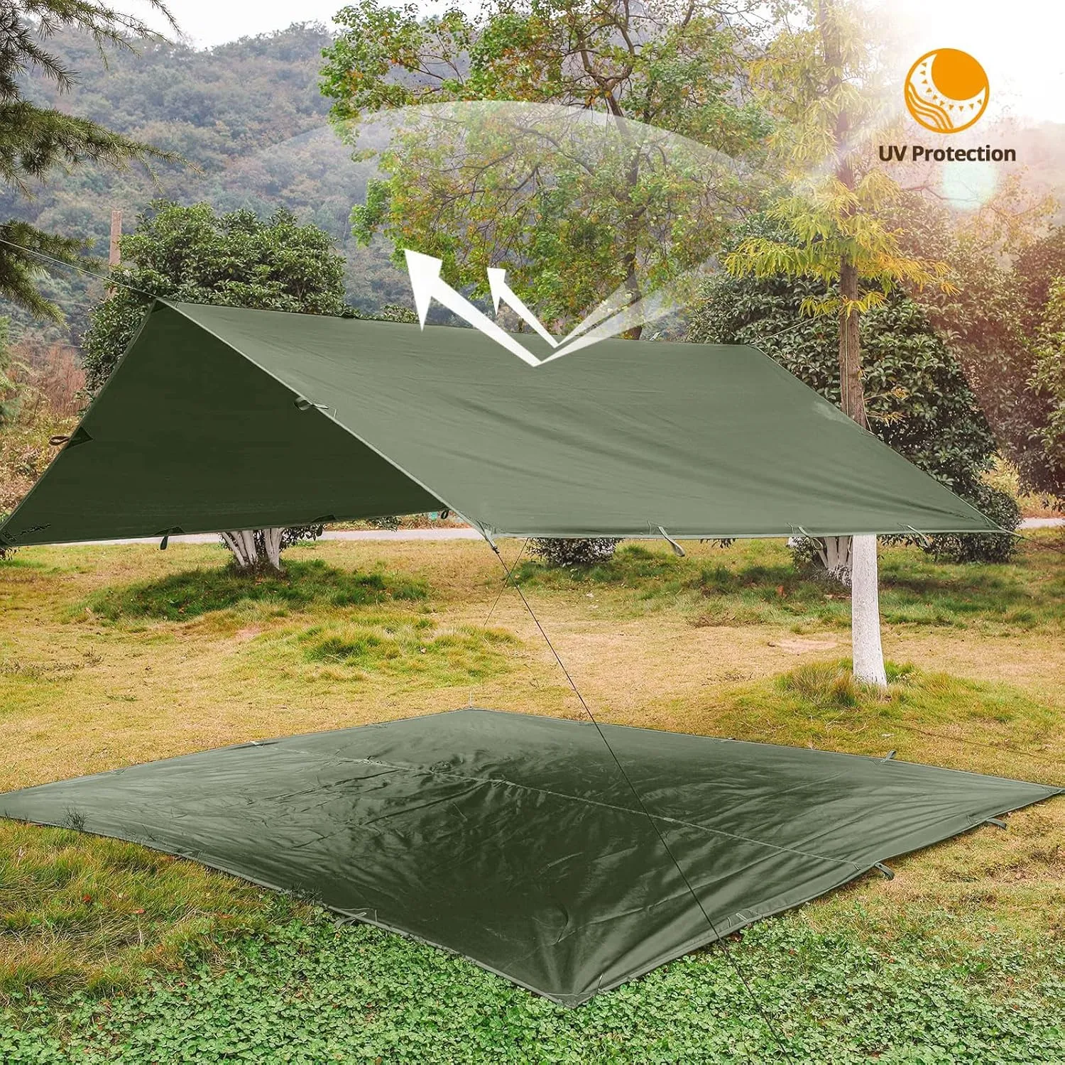 FREE SOLDIER Camping Tarp Waterproof Portable Tarp Multifunctional Outdoor Camping Traveling Awning Backpacking Tarp Shelter Rain Tarp (Dark Green 10×10.5ft)