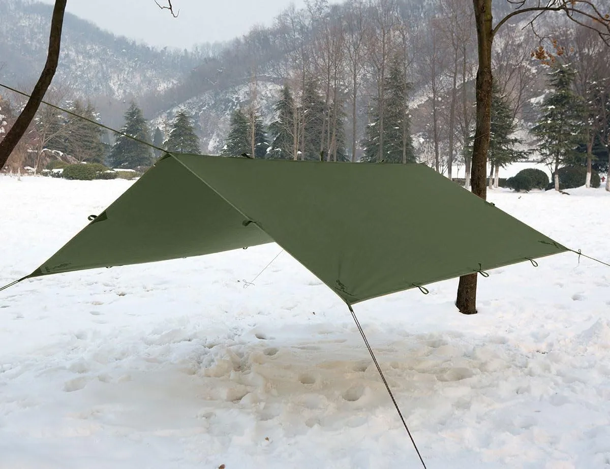 FREE SOLDIER Camping Tarp Waterproof Portable Tarp Multifunctional Outdoor Camping Traveling Awning Backpacking Tarp Shelter Rain Tarp (Dark Green 10×10.5ft)