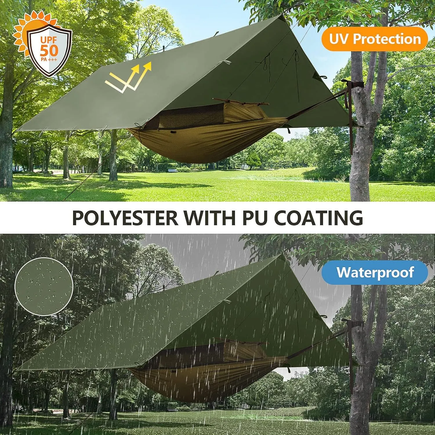 FREE SOLDIER Camping Tarp Waterproof Portable Tarp Multifunctional Outdoor Camping Traveling Awning Backpacking Tarp Shelter Rain Tarp (Dark Green 10×10.5ft)