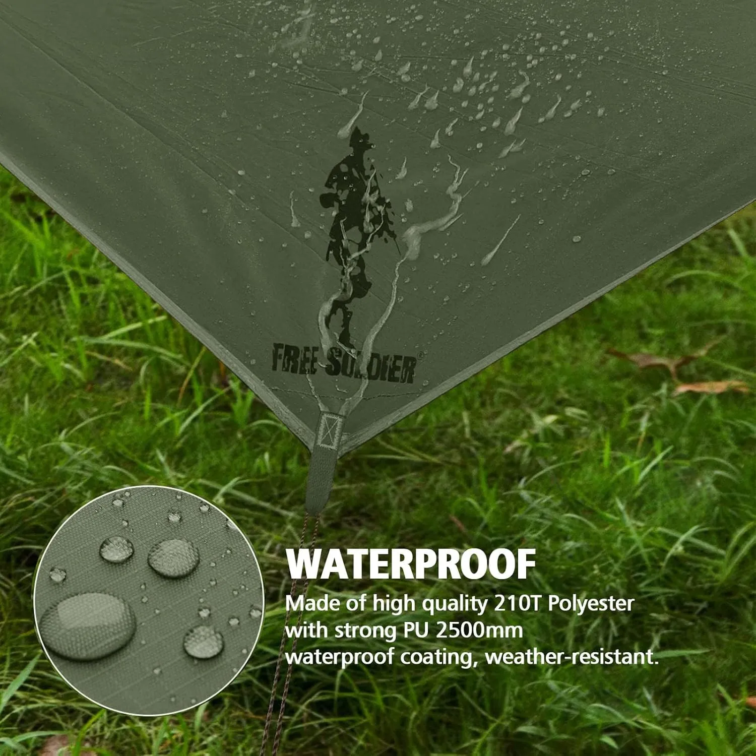 FREE SOLDIER Camping Tarp Waterproof Portable Tarp Multifunctional Outdoor Camping Traveling Awning Backpacking Tarp Shelter Rain Tarp (Dark Green 10×10.5ft)