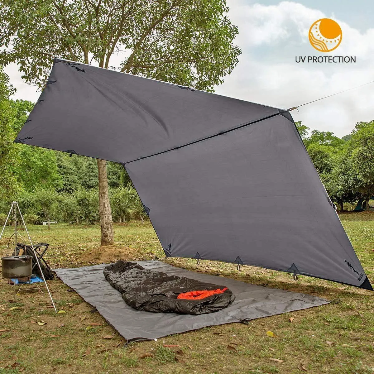FREE SOLDIER Waterproof Portable Tarp Multifunctional Outdoor Camping Traveling Awning Backpacking Tarp for Shelter Rain (Gray 10×10.5ft)