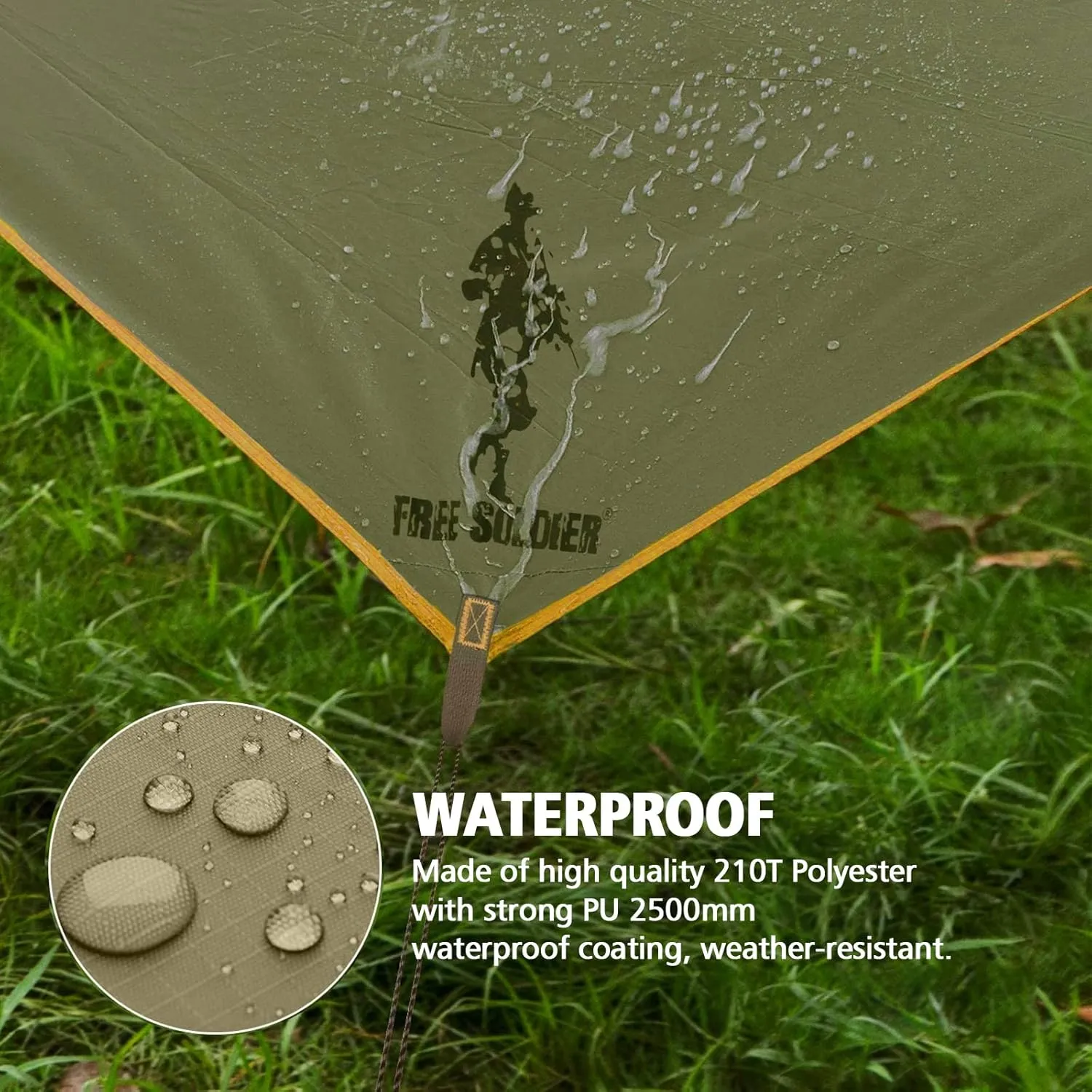 FREE SOLDIER Waterproof Portable Tarp Multifunctional Outdoor Camping Traveling Awning Backpacking Tarp Shelter Rain Tarp (Camo 10×10.5ft)