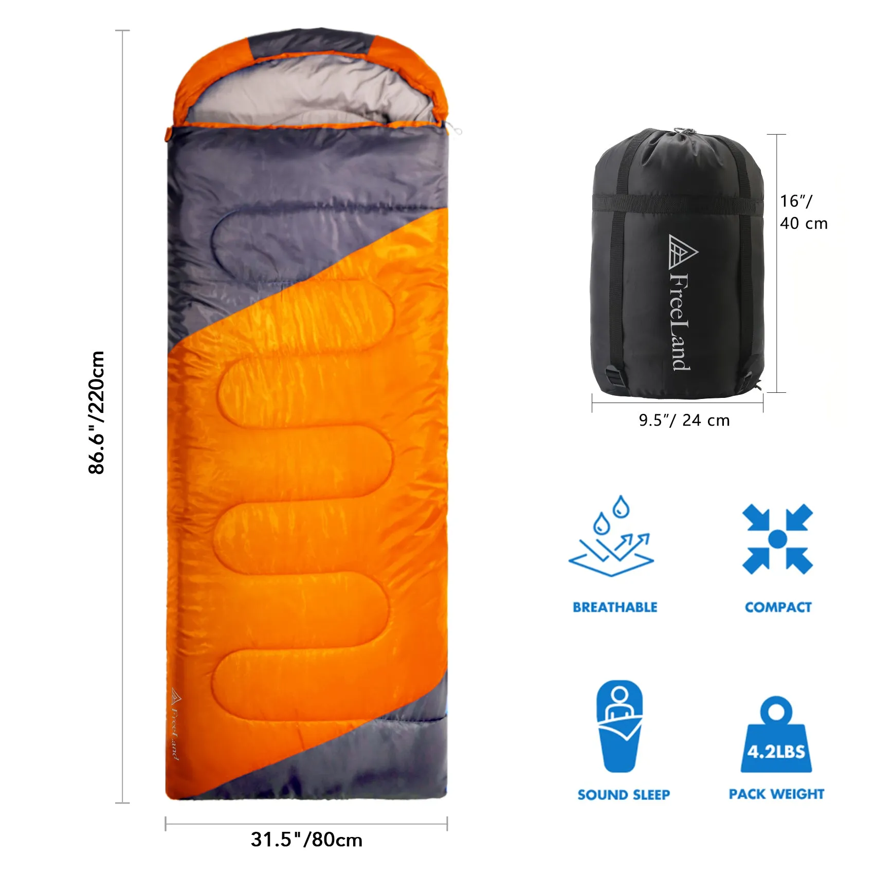 FreeLand Camping Sleeping Bags-Waterproof, Lightweight, for Adults & Kids