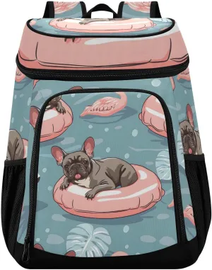 French Bulldog Puppy Dog Cooler Backpack Cooler Insulated Leak Proof Lunch Backpack 36 Cans Waterproof Soft for Men Women Picnic Hiking Camping Beach