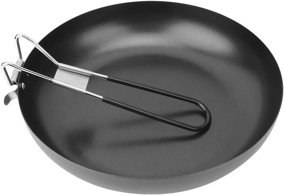 Frying Pan Iron 9.4 Inch Nonstick Frypan Fodable Camping Skillet with Folding Handle, Outdoor Cookware for Backpacking, Cabin, Home, Gas, Induction Cooker