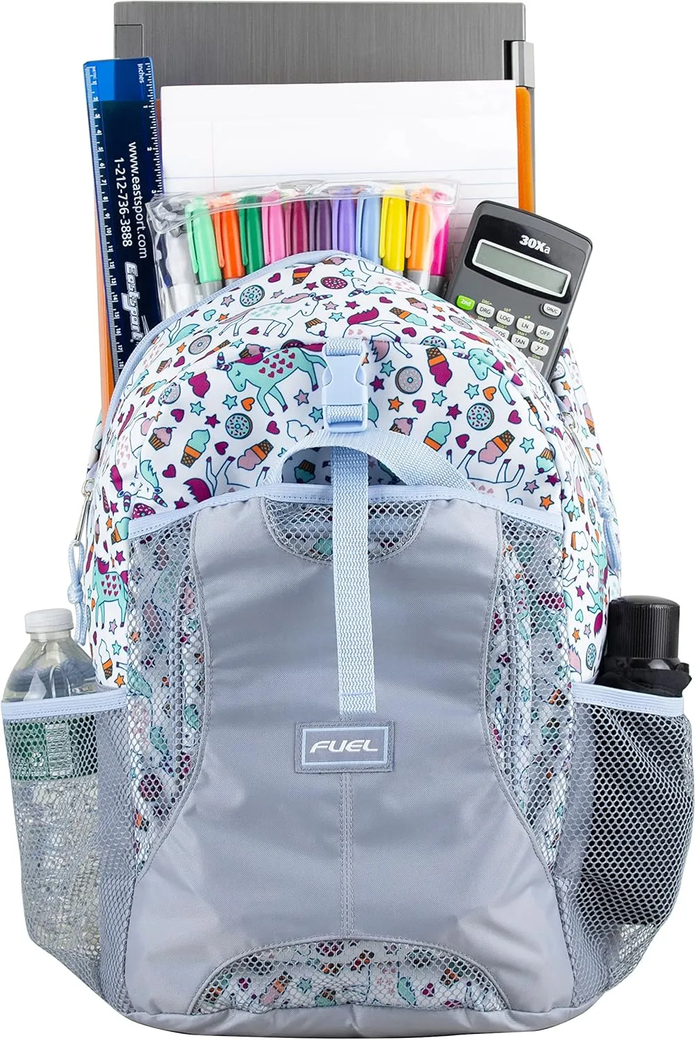 FUEL Lunch Backpack Set Water Resistant Dome Bookbag Bag Soft Reusable Insulated Cooler Lunch Box Thermal Travel Office Lunch Bag, Unicorn Donuts