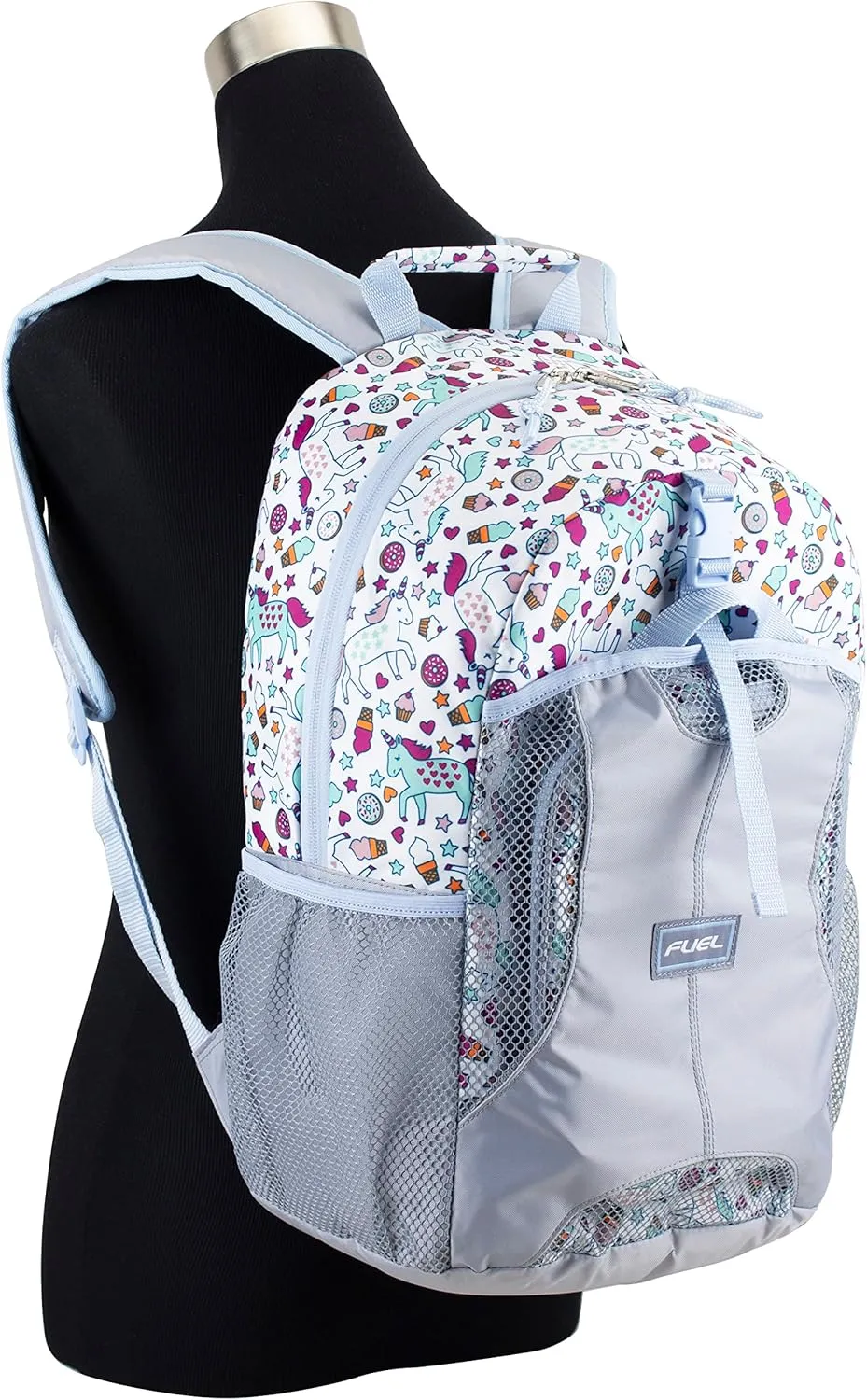 FUEL Lunch Backpack Set Water Resistant Dome Bookbag Bag Soft Reusable Insulated Cooler Lunch Box Thermal Travel Office Lunch Bag, Unicorn Donuts
