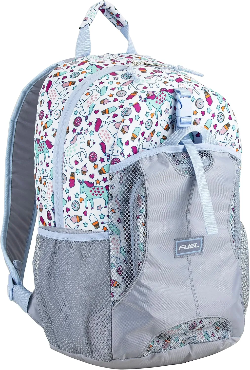 FUEL Lunch Backpack Set Water Resistant Dome Bookbag Bag Soft Reusable Insulated Cooler Lunch Box Thermal Travel Office Lunch Bag, Unicorn Donuts