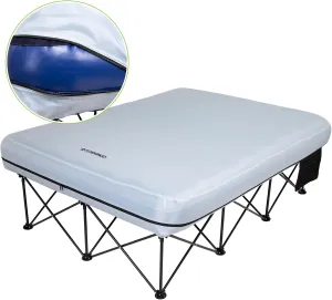 FUNDANGO Camping Cot for Adults 2 Person w/Inflatable Air Mattress, Portable Folding Camping Bed with Frame Side Table Carry Bag for Travel Beach Outdoor, Supports 530 lbs(Grey)