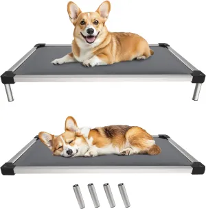 FXW TitanNest Chew-Proof Elevated Dog Bed, Padded Cot for Outdoor/Camping/Indoor Use, Durable & Washable Pet Bed for Medium and Large Dogs, 42-Inch, Grey