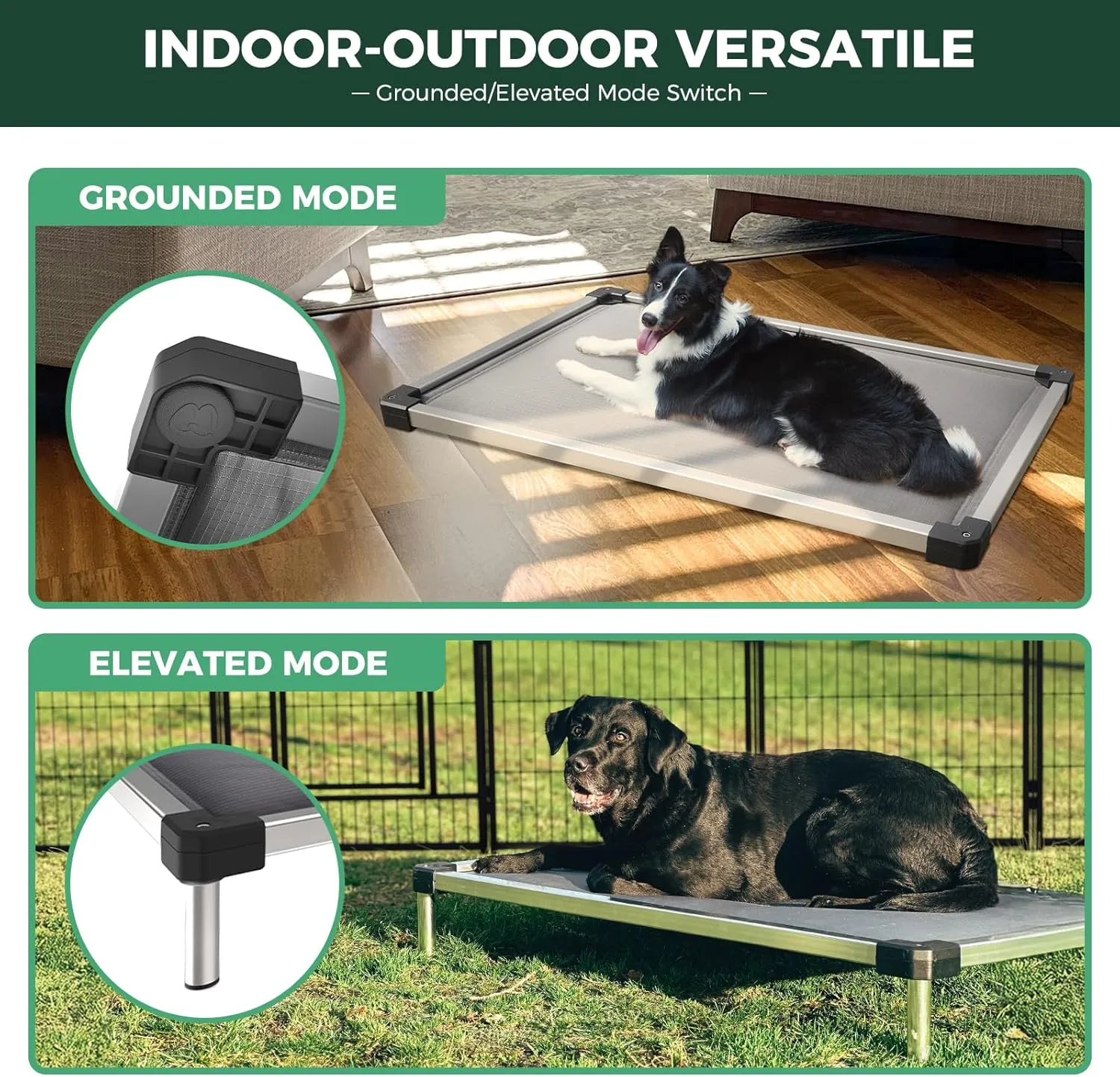 FXW TitanNest Chew-Proof Elevated Dog Bed, Padded Cot for Outdoor/Camping/Indoor Use, Durable & Washable Pet Bed for Medium and Large Dogs, 42-Inch, Grey