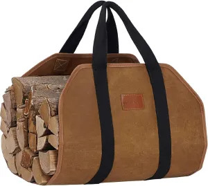 G GOOD GAIN Firewood Carrier Waxed Canvas with Handles, Wood Carrier for Firewood, 39x18 Inch Heavy Duty Firewood Storage Tote, Fireplace Log Carrier Indoor Bag, Wood Stove Accessories. Rust