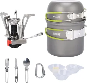 G4Free 2/4/13 PCS Camping Cookware Mess Kit Hiking Backpacking Picnic Cooking Bowl Non Stick Pot Knife Spoon Set
