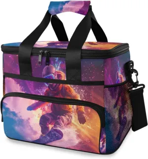 Galaxy Astronaut Purple Cooler Bag Insulated Cooler Soft Sided Cooler 24 Can Portable Picnic Bag Large Leakproof Lunch Bag Box for Beach Grocery Camping Travel Car Men Women