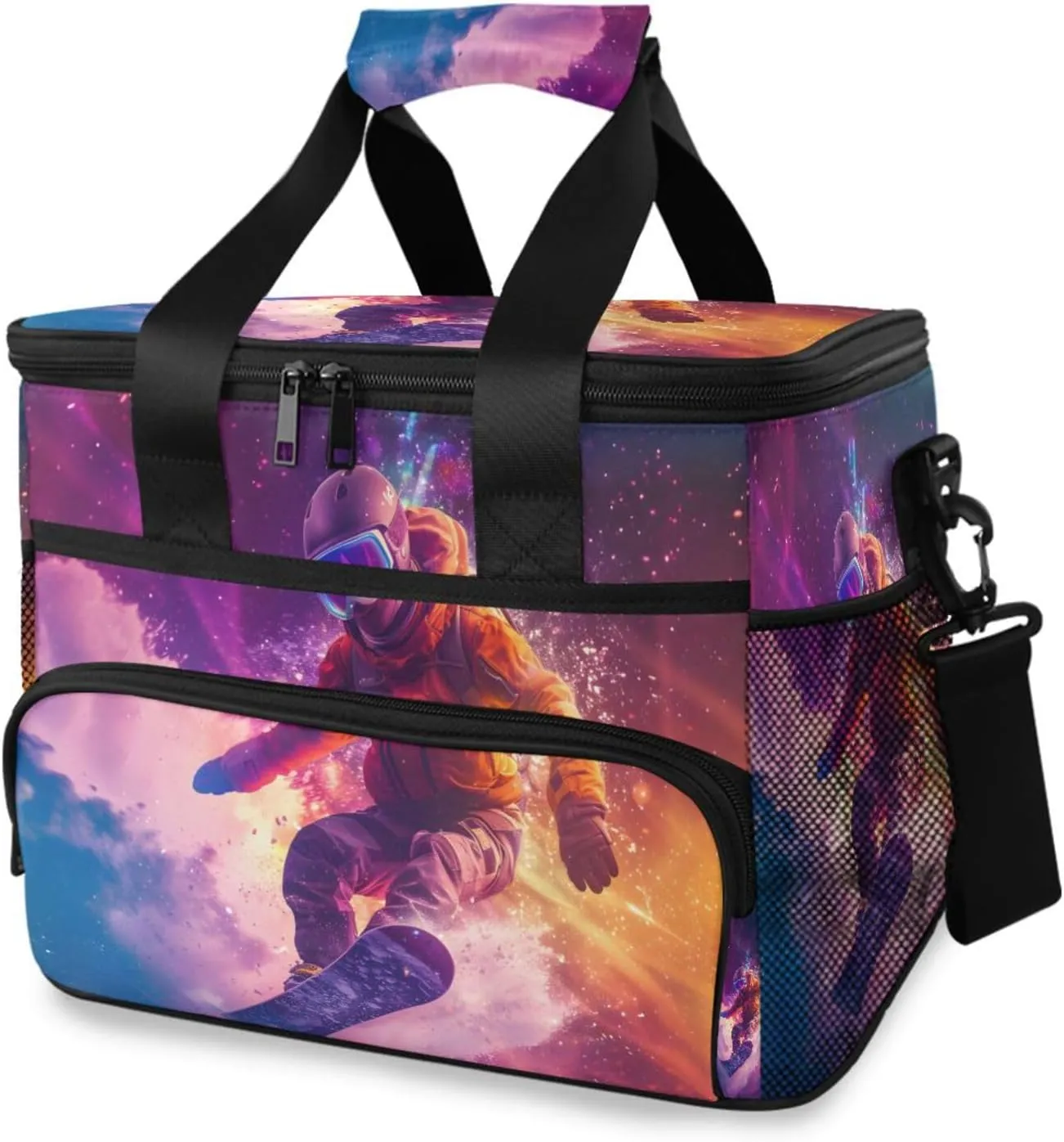 Galaxy Astronaut Purple Cooler Bag Insulated Cooler Soft Sided Cooler 24 Can Portable Picnic Bag Large Leakproof Lunch Bag Box for Beach Grocery Camping Travel Car Men Women