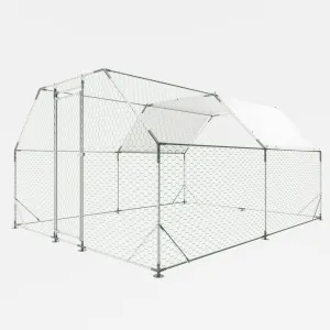 Galvanized Metal Walk-in Chicken Coop Large Predator-Proof Poultry Run with UV-Resistant Tarp & Lockable Doors (10ft x 13ft)