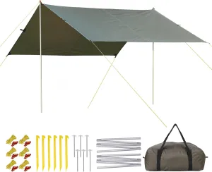 GAOMON 10X9FT Tent Tarp with 2 Aluminum Poles, Waterproof&Lightweight Camping Tarp Sun Shelter，Muitifunctional Hammock in Camping,Hiking,Backpacking,Garden，Beach and Traveling (10 * 9FT)