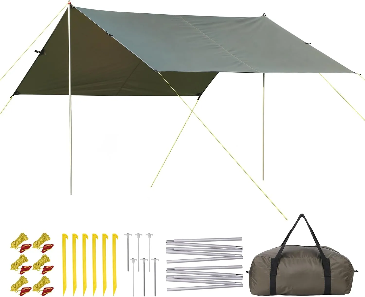 GAOMON 10X9FT Tent Tarp with 2 Aluminum Poles, Waterproof&Lightweight Camping Tarp Sun Shelter，Muitifunctional Hammock in Camping,Hiking,Backpacking,Garden，Beach and Traveling (10 * 9FT)