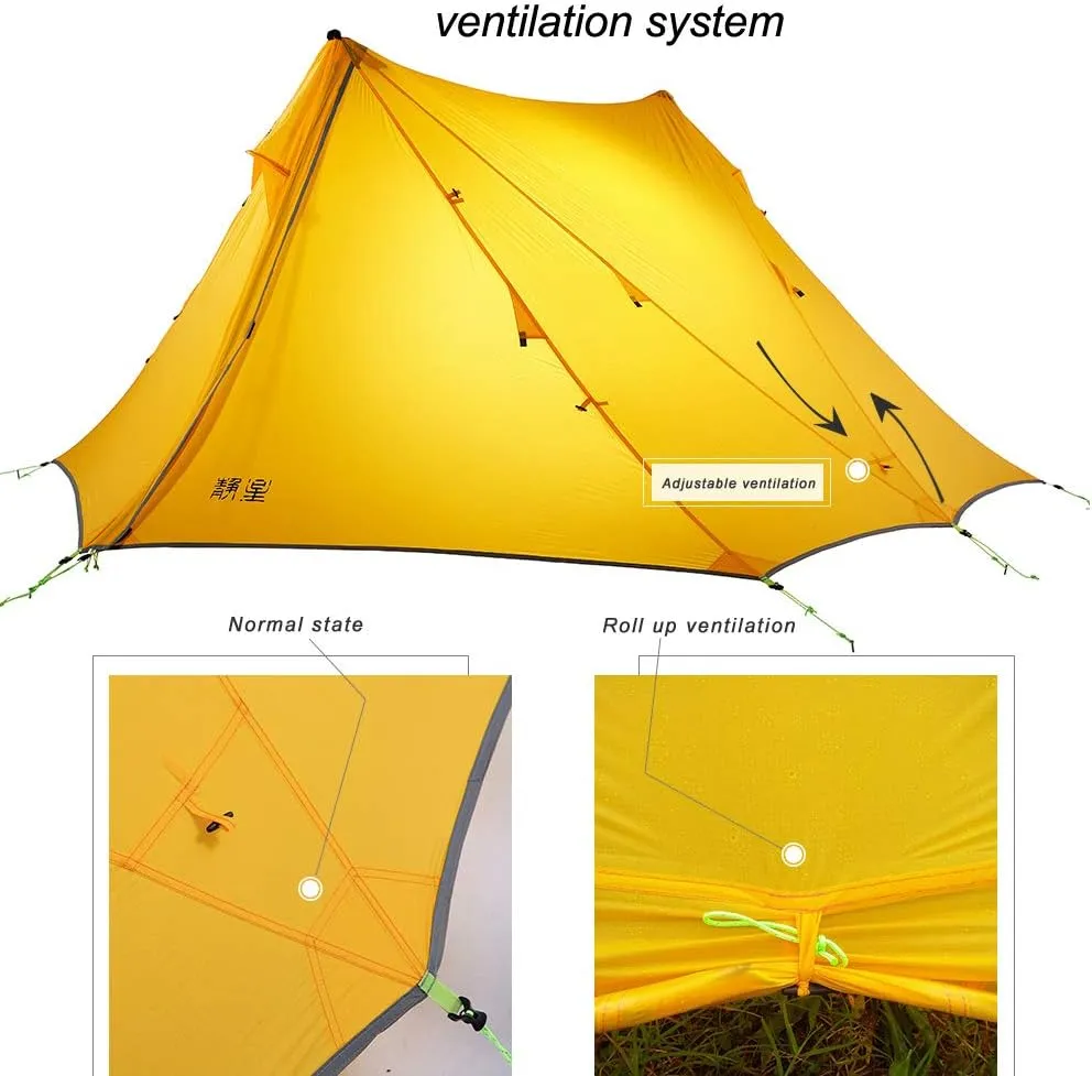 Gear 2person 20D Silicone, Windproof,Large Space,Ultralight 2Tower Rainstorm 2 Tent for Camping,Hiking Without Trekking Pole