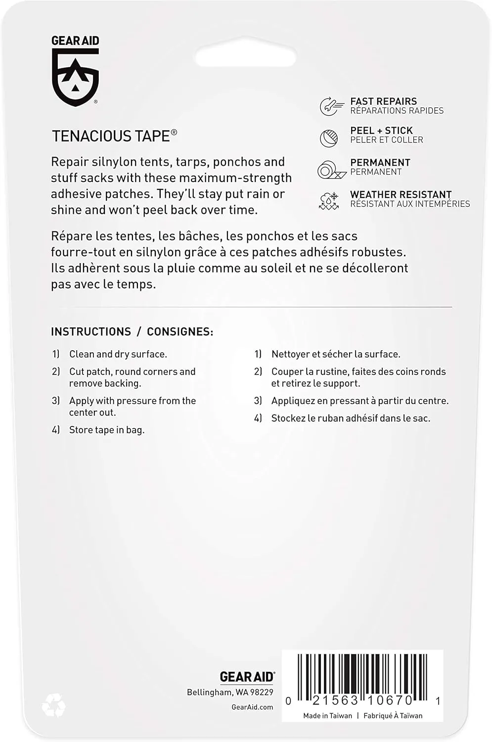 GEAR AID Tenacious Tape Silnylon Patches for Silicone Tent and Tarp Repair, 3”x5”