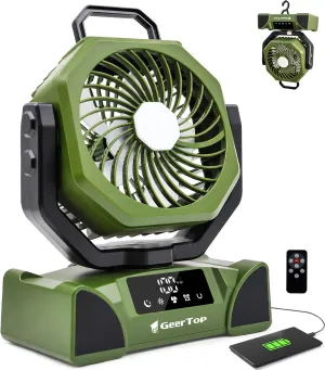 GEERTOP 20000mAh Portable Camping Fan Rechargeable, Battery Operated Tent Fans with LED Lantern for Outdoor Backpacking Travel