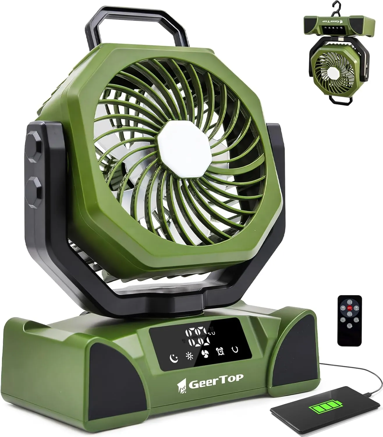 GEERTOP 20000mAh Portable Camping Fan Rechargeable, Battery Operated Tent Fans with LED Lantern for Outdoor Backpacking Travel