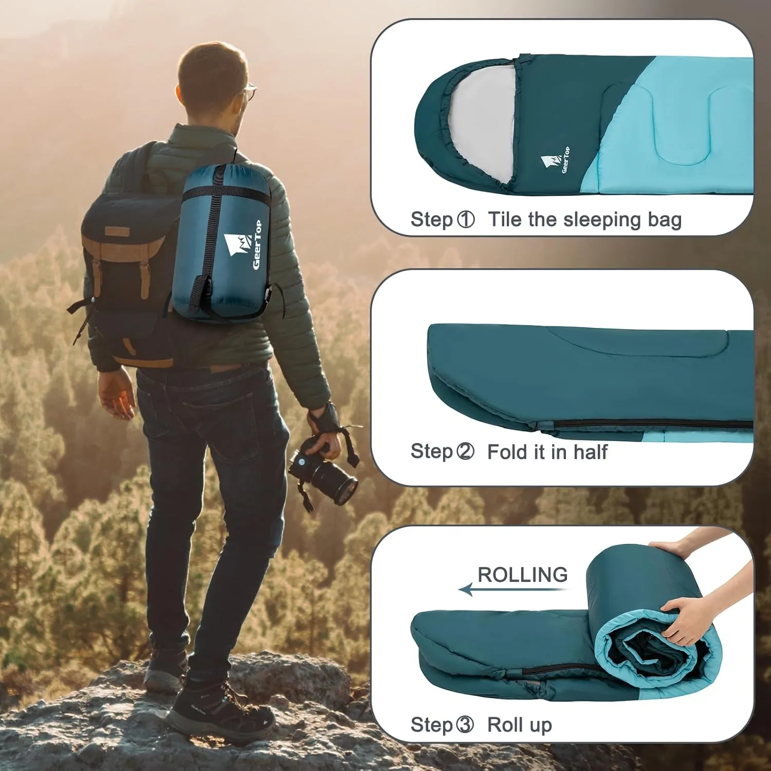 GEERTOP Backpacking Sleeping Bag for Camping, Lightweight Sleeping Bags for Adults Kids Summer Warm Cold Weather Hiking Travel