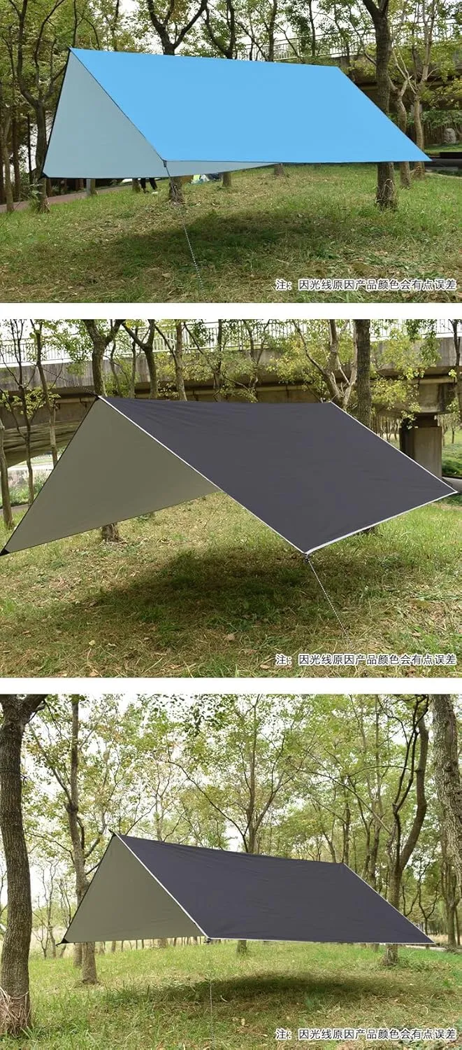 Generic Camping Tarp, Large Camping Tent Tarp Outdoor Waterproof Flame Retardant Hammock Rain Fly Backpacking Tent Tarp Shelter for Hiking Travel Picnic, Lightweight and UV Resistant (Blue)