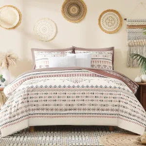 Geniospin King Size Comforter Set, Boho Bed in a Bag 7 Pieces Bedding Set,Burgundy Reversible Aztec Design with Soft Microfiber, Lightweight, Warm and Breathable (King, 102x90 Inches)