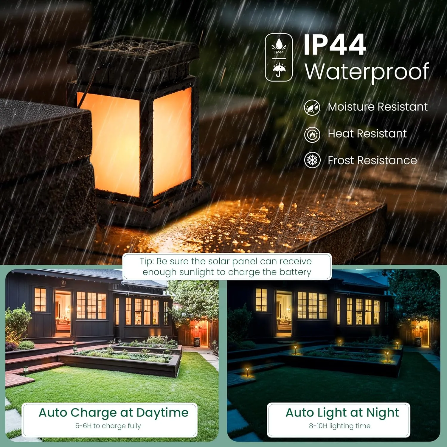 GIGALUMI Solar Lanterns Outdoor Waterproof, 4 Pack Hanging Solar Lanterns for Outside, Flame Effect Outdoor Lights for Pathway, Garden, Patio, Lawn, Porch, Gazebo, Tent, Tree, Yard(Flickering Lights)