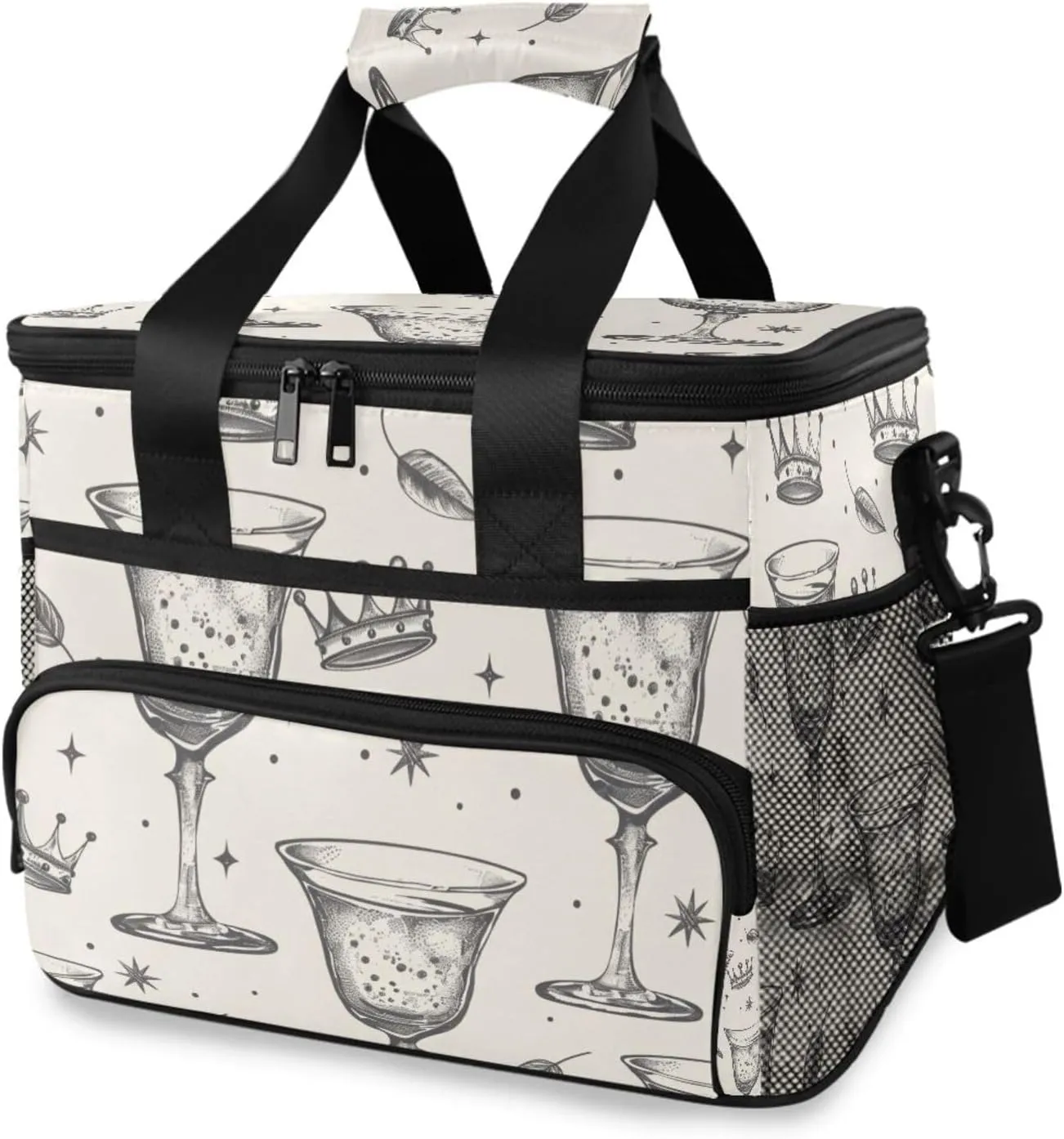Glass Crown Grey Cooler Bag Insulated Cooler Soft Sided Cooler 24 Can Portable Picnic Bag Large Leakproof Lunch Bag Box for Beach Grocery Camping Travel Car Men Women
