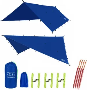 Gold Armour Rainfly Tarp Hammock, Premium 14.7ft/12ft/10ft/8ft Rain Fly Cover, Waterproof Ultralight Camping Shelter Canopy, Survival Equipment Gear Camping Tent Accessories (Blue 14.7ft x 12ft)