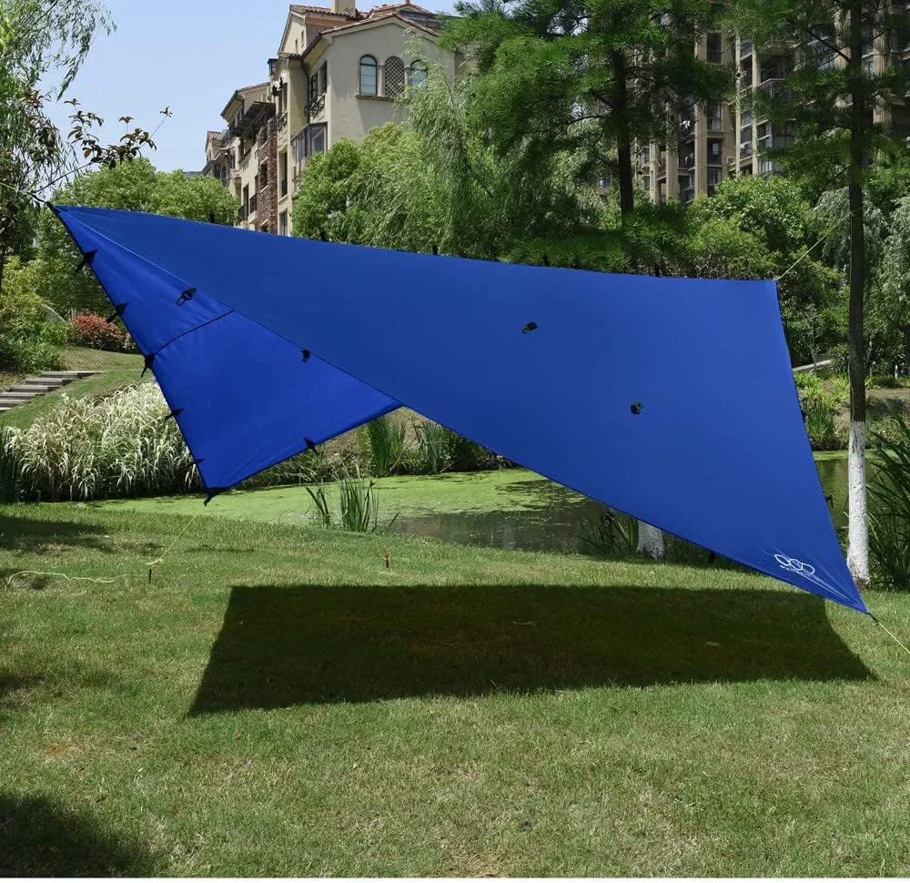 Gold Armour Rainfly Tarp Hammock, Premium 14.7ft/12ft/10ft/8ft Rain Fly Cover, Waterproof Ultralight Camping Shelter Canopy, Survival Equipment Gear Camping Tent Accessories (Blue 14.7ft x 12ft)