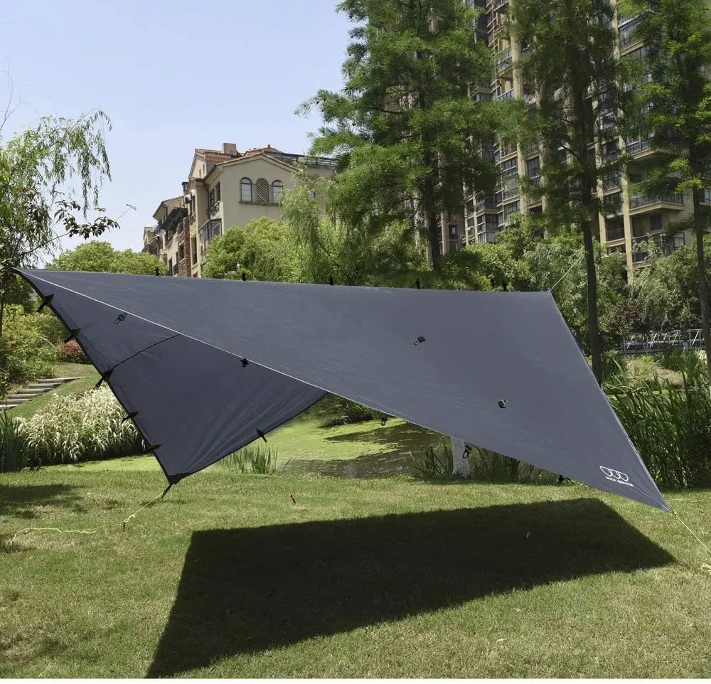 Gold Armour Rainfly Tarp Hammock, Premium 14.7ft/12ft/10ft/8ft Rain Fly Cover, Waterproof Ultralight Camping Shelter Canopy, Survival Equipment Gear Camping Tent Accessories (Gray 10ft x 10ft)